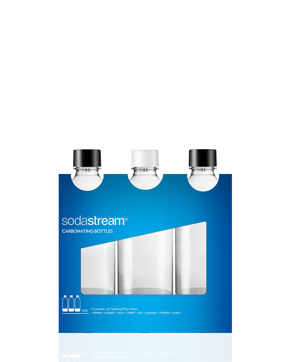 Compatibili con Modelli Gasatore Source Sodastream Capienza 1 litro Play Power Modello Fuse Set di 3 Bottoni 1 l Colore: Nero & SodaStream 3 Bottiglie per gasatore dAcqua Spirit Fizzi 