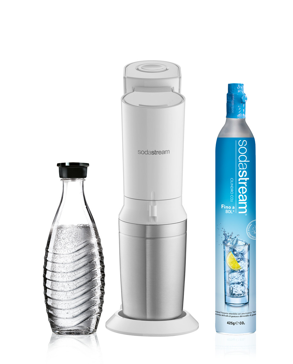 Confezione da 3 Sodastream Crystal Gasatore dAcqua Frizzante Acciaio Satinato Titan Capienza 1 Litro Cilindro Gas Non Incluso & Bottiglie Universali per gasatore dAcqua 