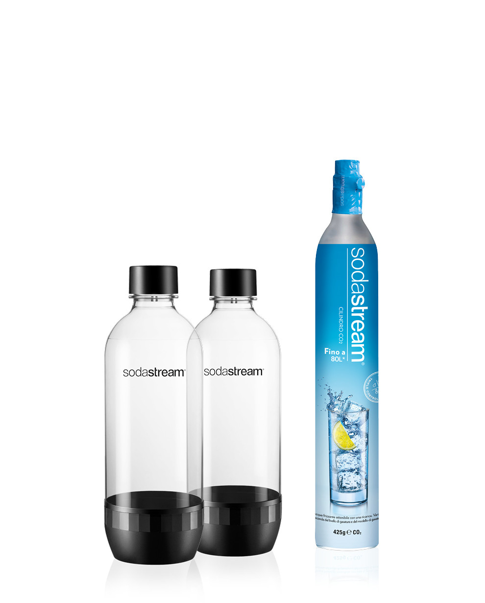 Kit 2 Bottiglie SodaStream Lavabili in Lavastoviglie e cilindro Gas