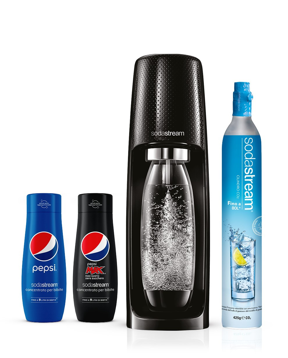 Gasatore SodaStream Spirit Nero e 2 Concentrati Pepsi