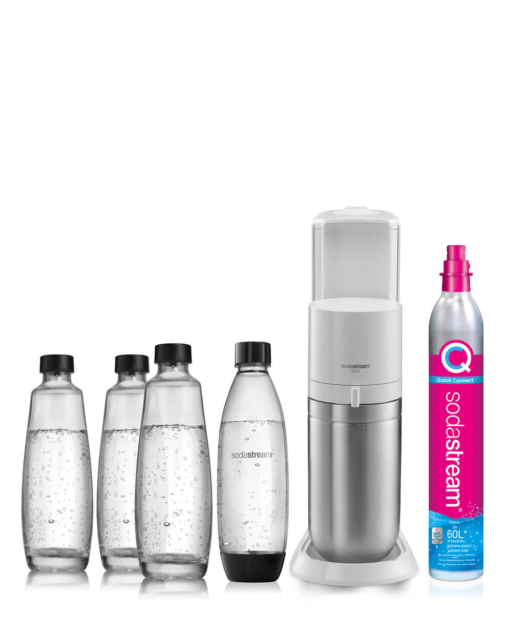 Gasatore acqua Sodastream Duo white bianco con 1 bottiglia in vetro 1LT + 1  bottiglia riutilizzabile - DIMOStore